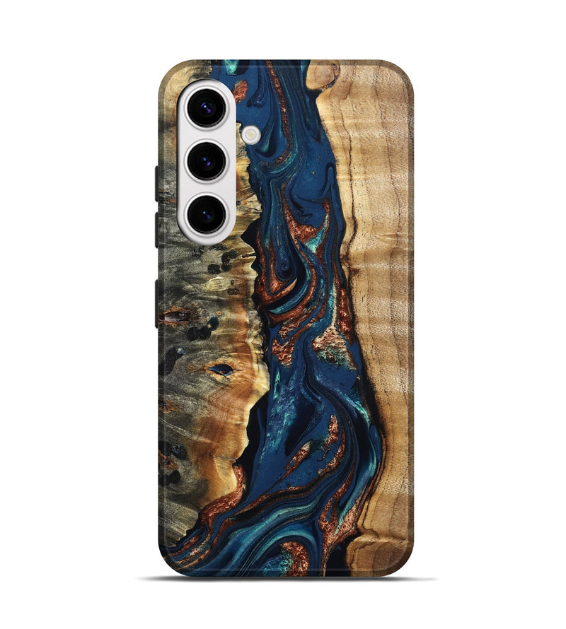 Galaxy S25 Wood Live Edge Phone Case - Noelle (Teal & Gold, 823740)