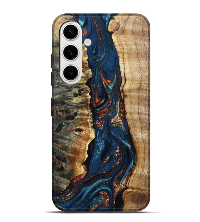 Galaxy S25 Plus Wood Live Edge Phone Case - Noelle (Teal & Gold, 823740)