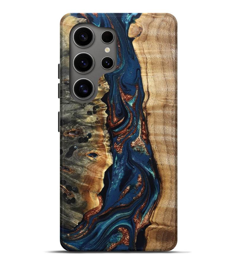 Galaxy S25 Ultra Wood Live Edge Phone Case - Noelle (Teal & Gold, 823740)