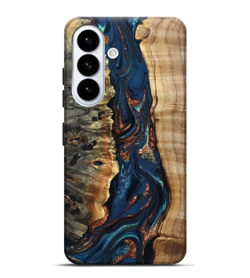 Galaxy S26 Plus Wood Live Edge Phone Case - Noelle (Teal & Gold, 823740)