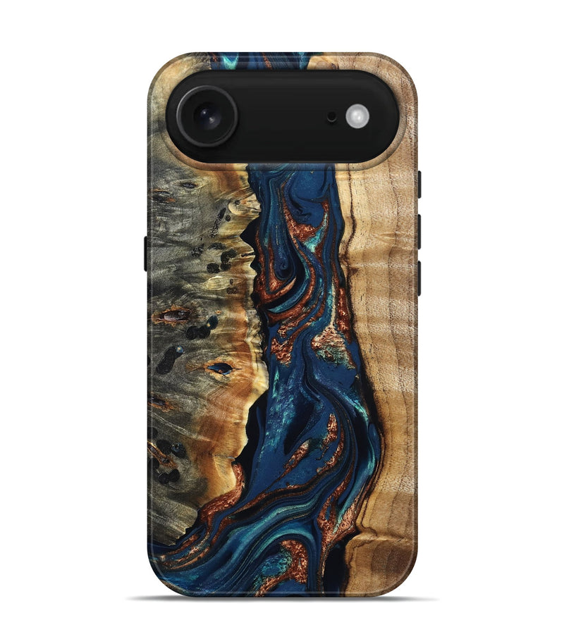 iPhone 17 Air Wood Live Edge Phone Case - Noelle (Teal & Gold, 823740)