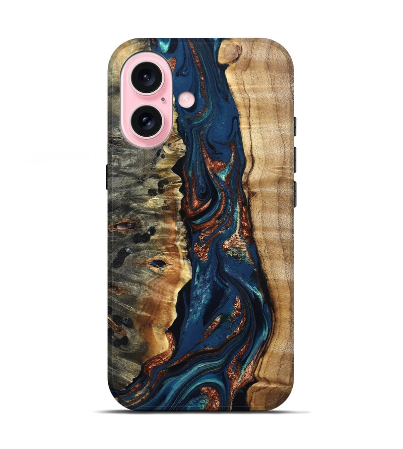 iPhone 17 Wood Live Edge Phone Case - Noelle (Teal & Gold, 823740)