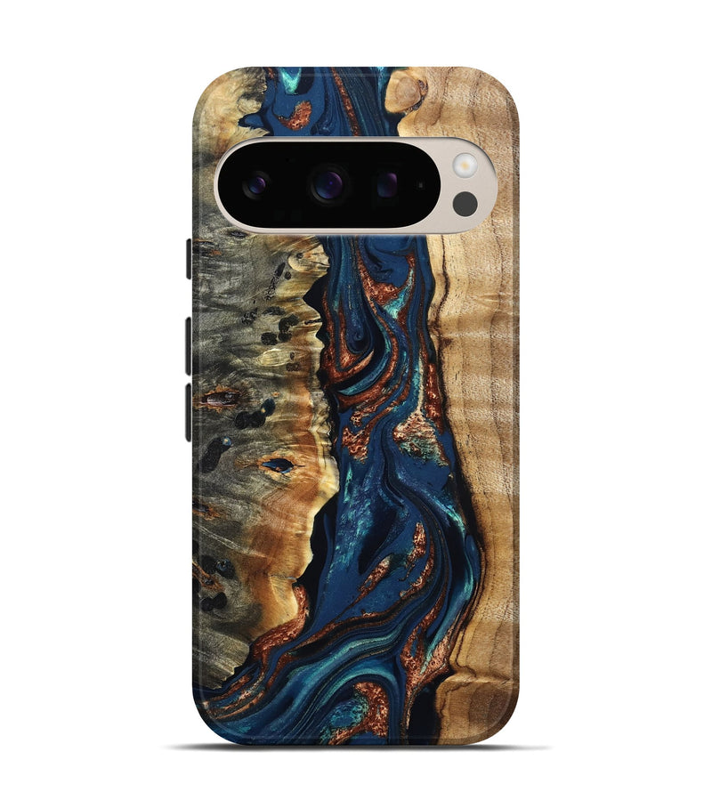 Pixel 10 Wood Live Edge Phone Case - Noelle (Teal & Gold, 823740)
