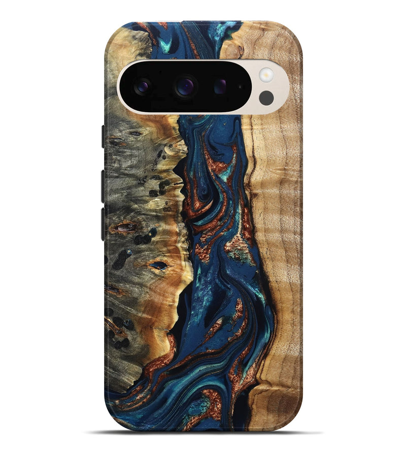 Pixel 10 Pro XL Wood Live Edge Phone Case - Noelle (Teal & Gold, 823740)