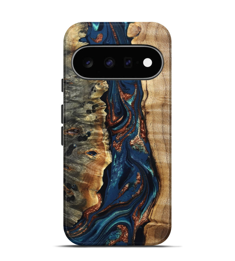Pixel 11 Wood Live Edge Phone Case - Noelle (Teal & Gold, 823740)