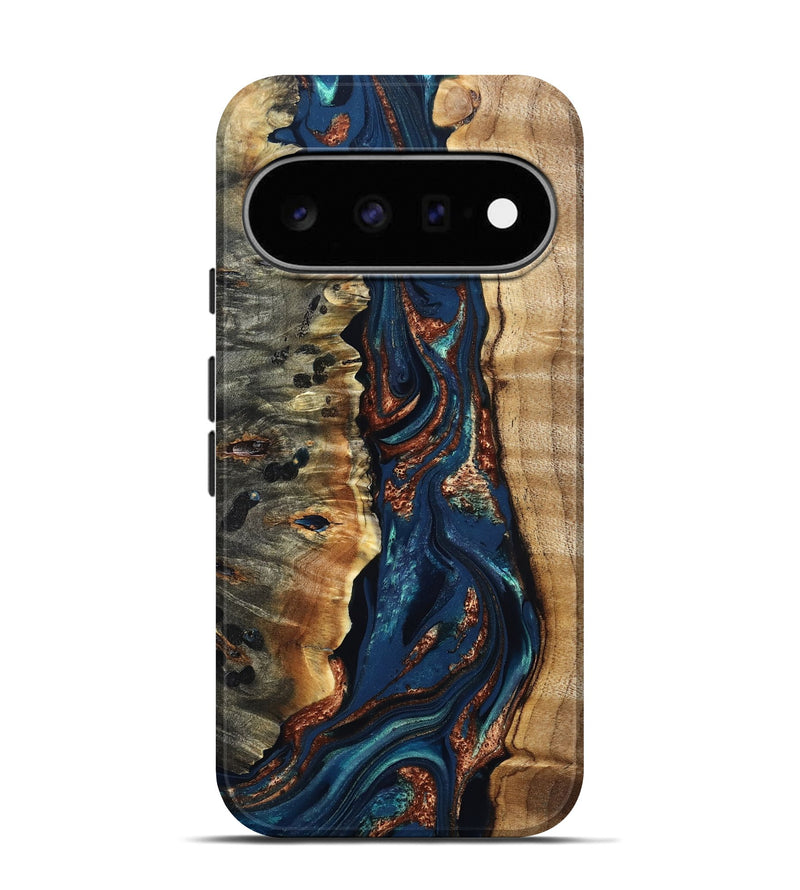 Pixel 11 Pro Wood Live Edge Phone Case - Noelle (Teal & Gold, 823740)