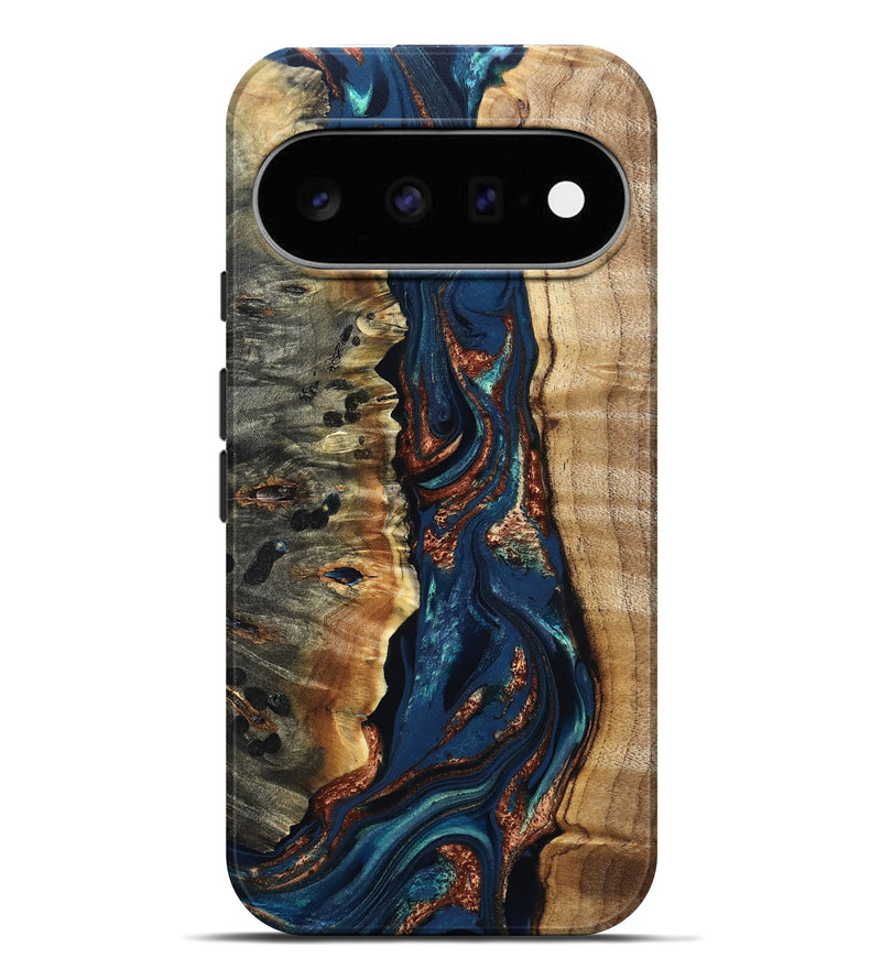 Pixel 11 Pro XL Wood Live Edge Phone Case - Noelle (Teal & Gold, 823740)