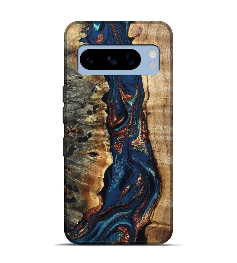 Pixel 8 Pro Wood Live Edge Phone Case - Noelle (Teal & Gold, 823740)