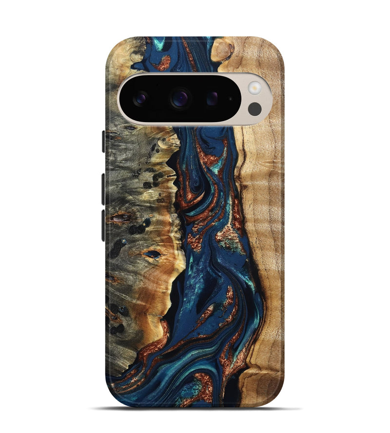 Pixel 9 Wood Live Edge Phone Case - Noelle (Teal & Gold, 823740)