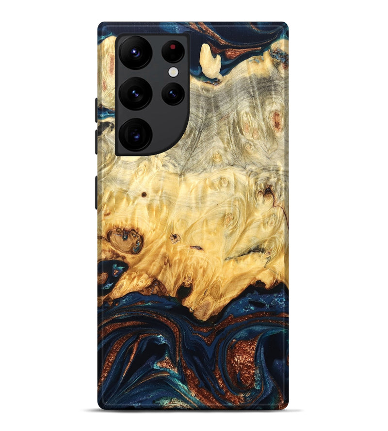 Galaxy S22 Ultra Wood Live Edge Phone Case - Hildred (Teal & Gold, 823741)