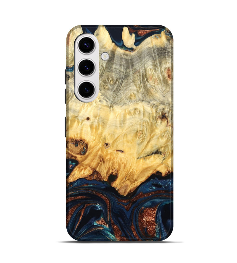Galaxy S25 Wood Live Edge Phone Case - Hildred (Teal & Gold, 823741)