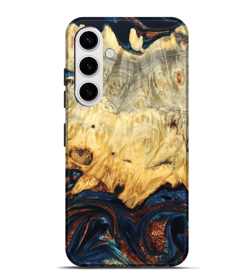 Galaxy S25 Plus Wood Live Edge Phone Case - Hildred (Teal & Gold, 823741)