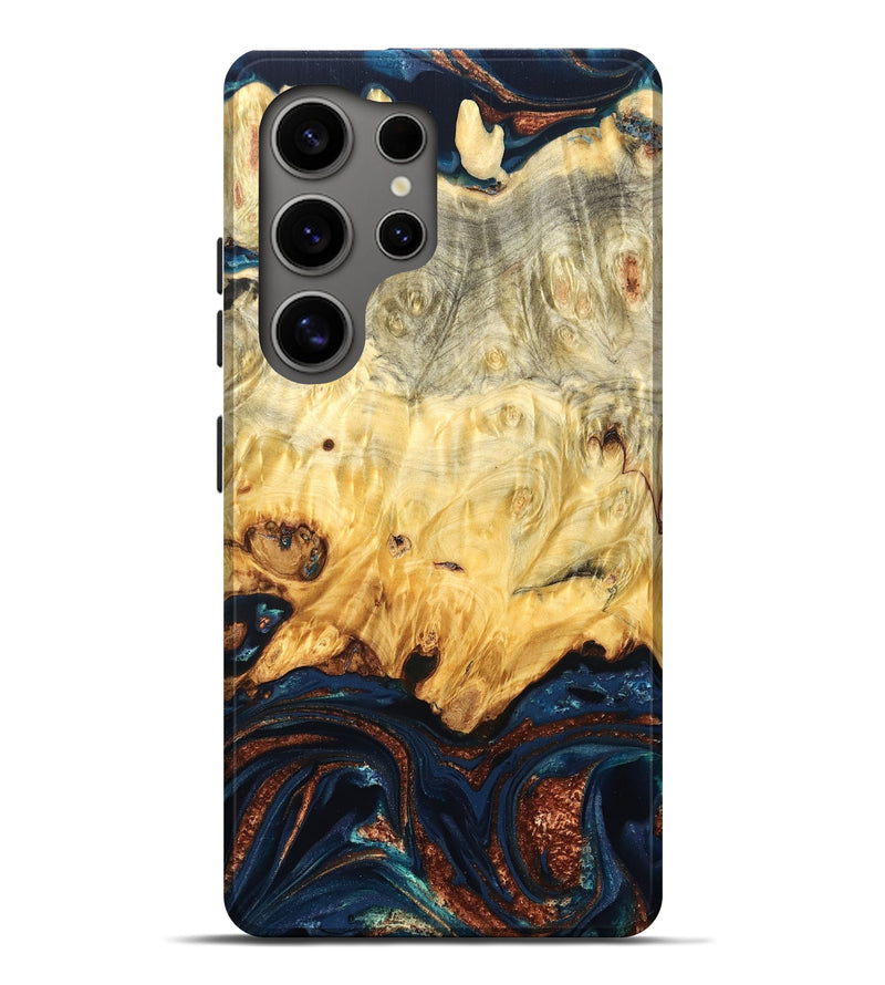 Galaxy S25 Ultra Wood Live Edge Phone Case - Hildred (Teal & Gold, 823741)