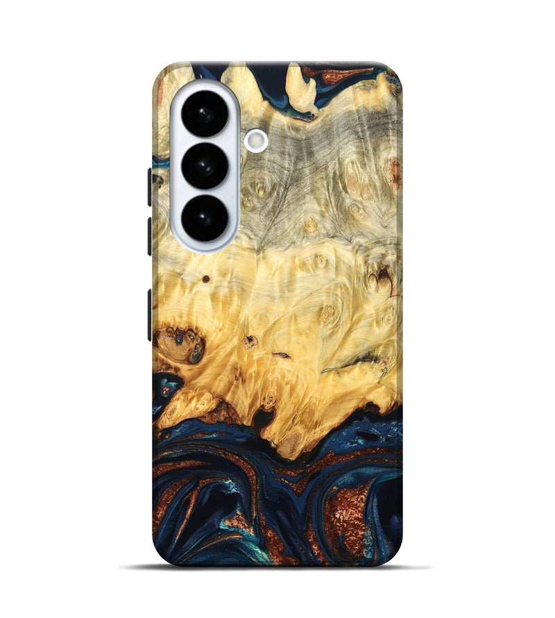 Galaxy S26 Wood Live Edge Phone Case - Hildred (Teal & Gold, 823741)