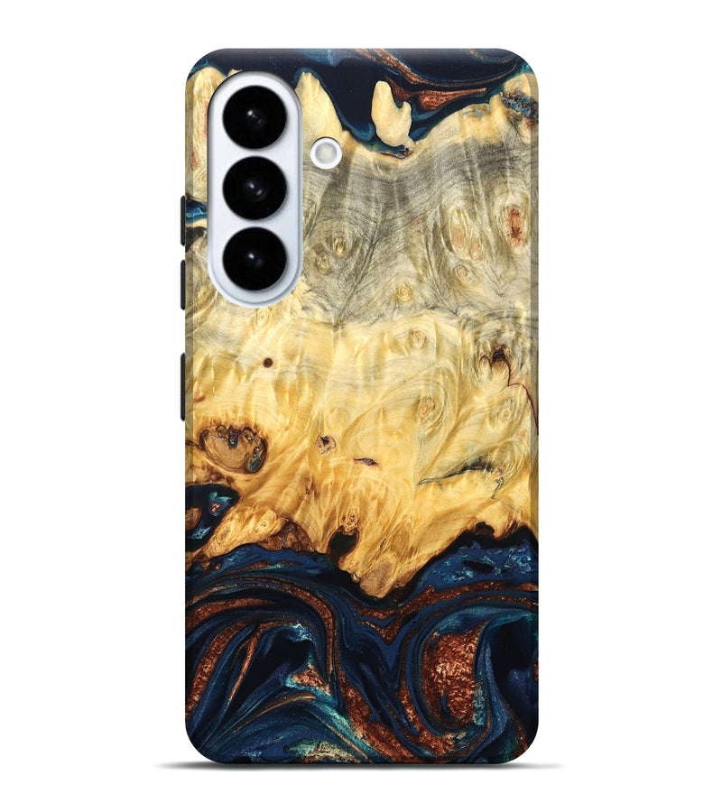 Galaxy S26 Plus Wood Live Edge Phone Case - Hildred (Teal & Gold, 823741)