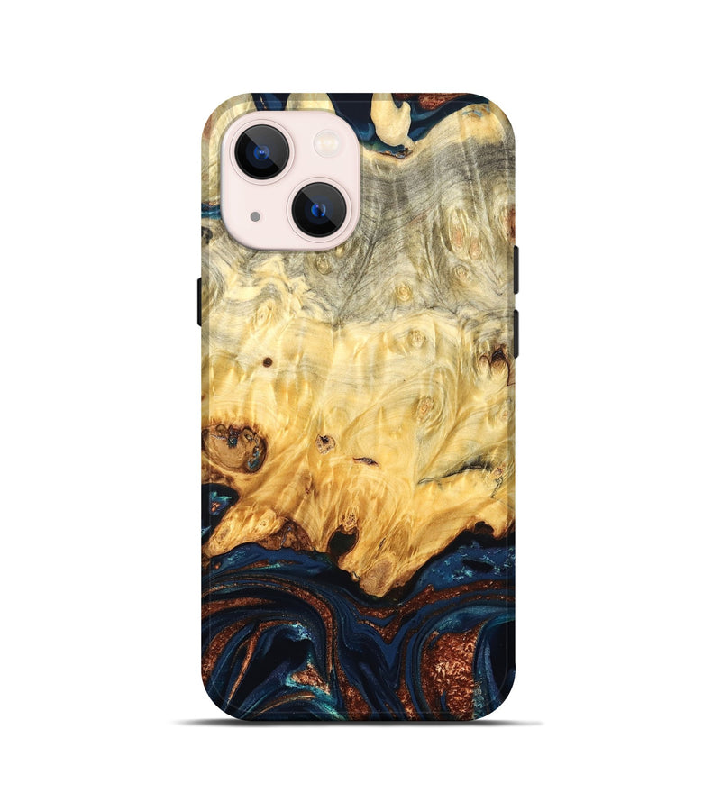 iPhone 13 mini Wood Live Edge Phone Case - Hildred (Teal & Gold, 823741)