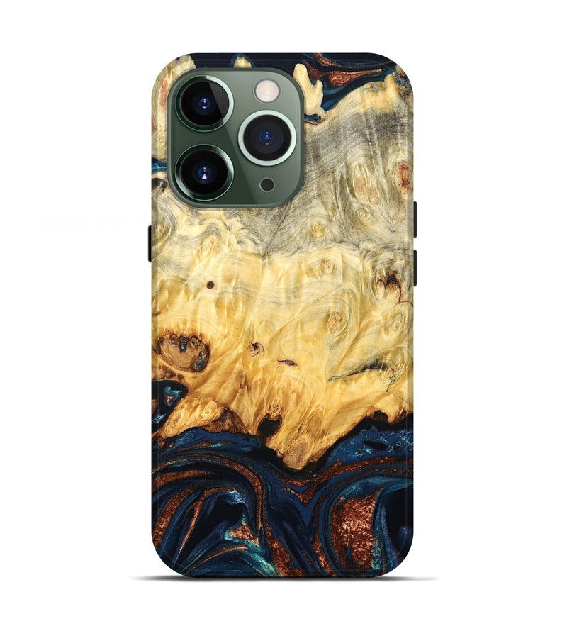iPhone 13 Pro Wood Live Edge Phone Case - Hildred (Teal & Gold, 823741)