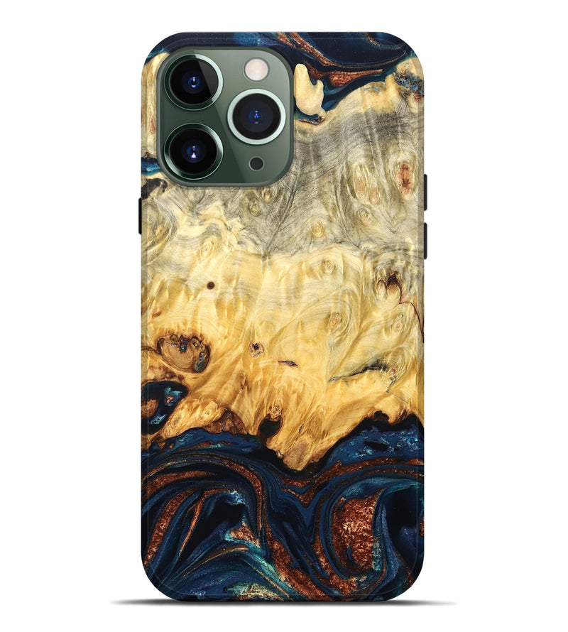 iPhone 13 Pro Max Wood Live Edge Phone Case - Hildred (Teal & Gold, 823741)