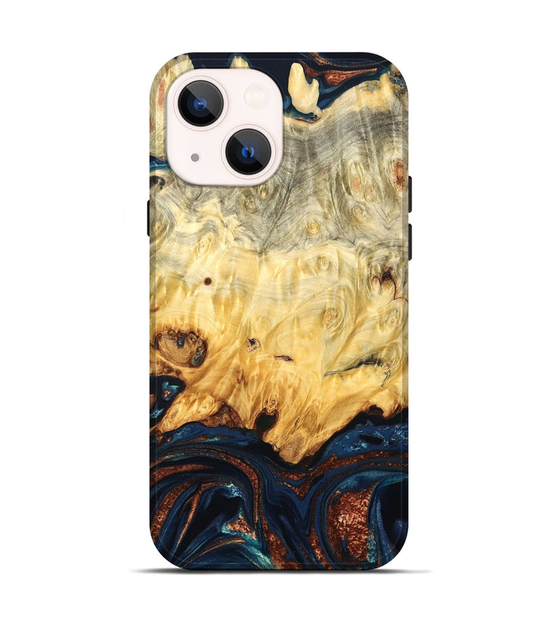 iPhone 14 Wood Live Edge Phone Case - Hildred (Teal & Gold, 823741)