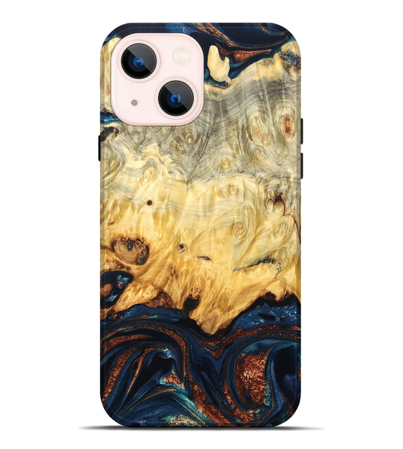 iPhone 14 Plus Wood Live Edge Phone Case - Hildred (Teal & Gold, 823741)