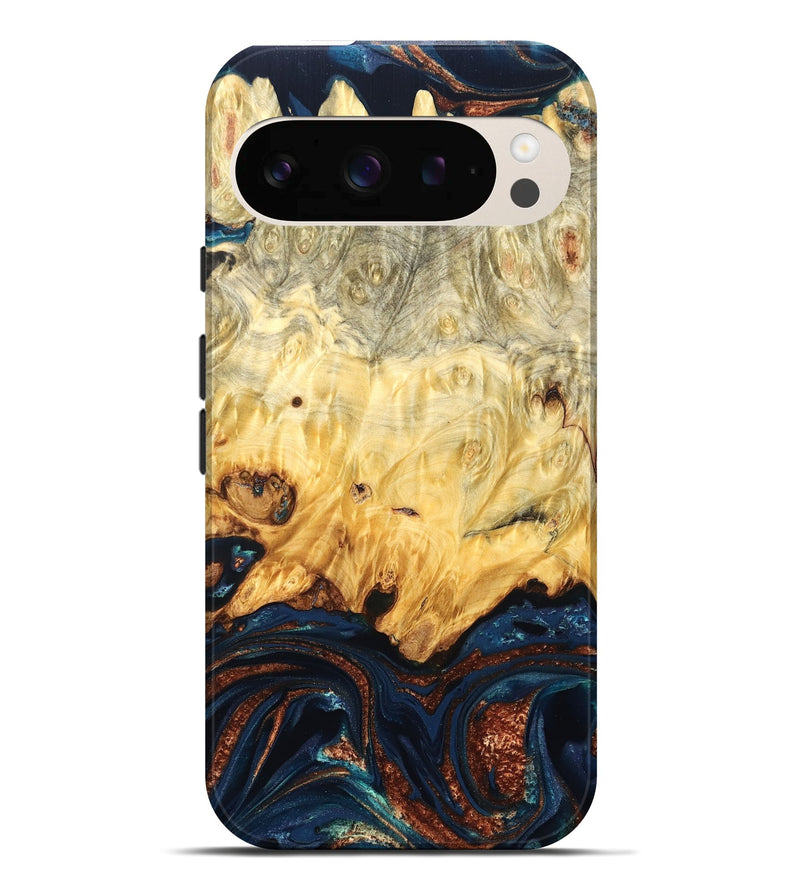 Pixel 10 Pro XL Wood Live Edge Phone Case - Hildred (Teal & Gold, 823741)