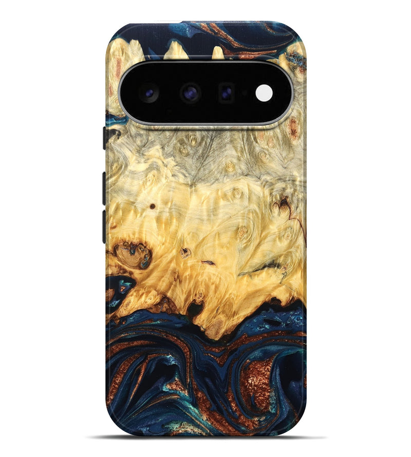 Pixel 11 Pro XL Wood Live Edge Phone Case - Hildred (Teal & Gold, 823741)