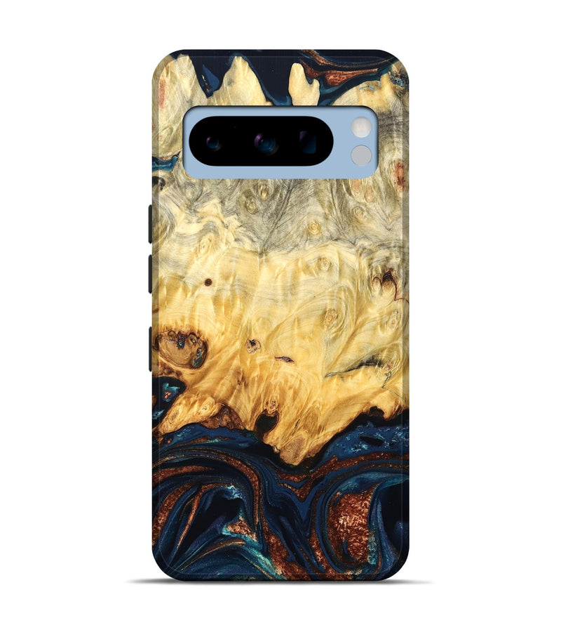 Pixel 8 Pro Wood Live Edge Phone Case - Hildred (Teal & Gold, 823741)