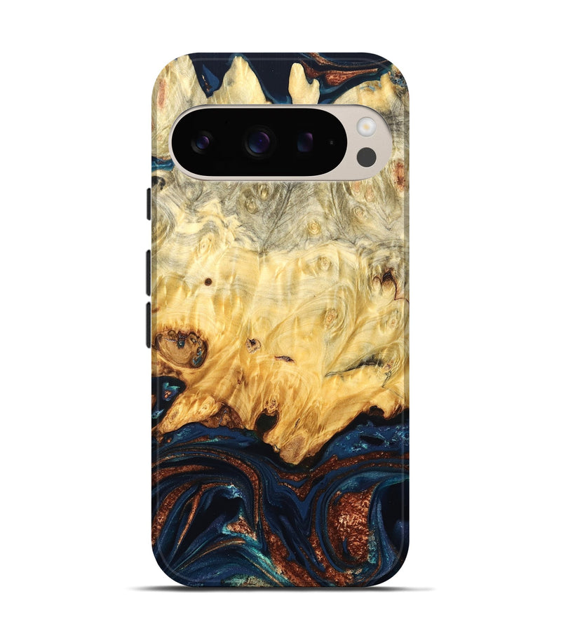 Pixel 9 Pro Wood Live Edge Phone Case - Hildred (Teal & Gold, 823741)