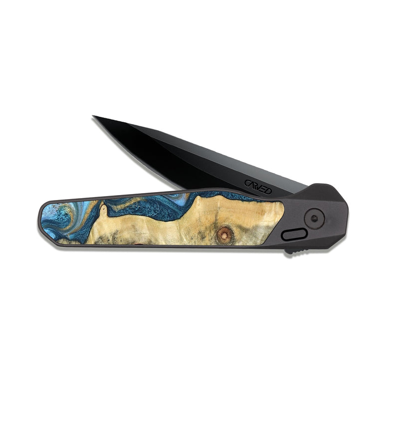 EDC Dark Slate Wood Pocket Knife - Galilea (Teal & Gold, 823782)