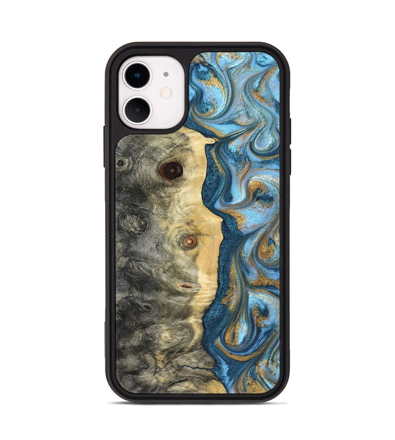 iPhone 11 Wood Phone Case - Galilea (Teal & Gold, 823782)