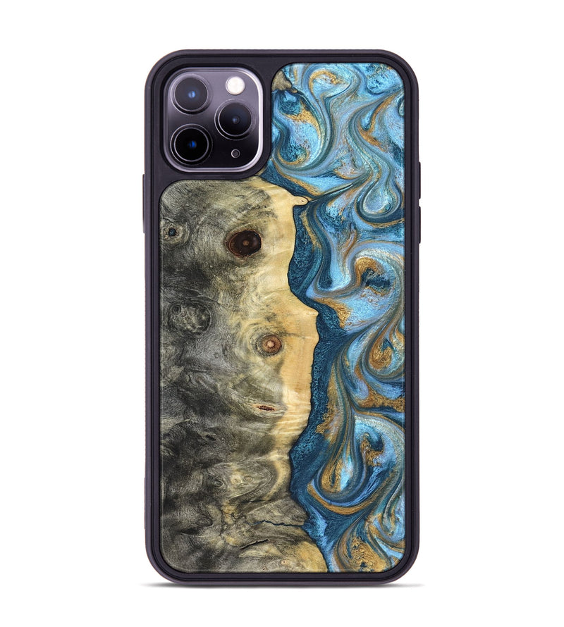 iPhone 11 Pro Max Wood Phone Case - Galilea (Teal & Gold, 823782)