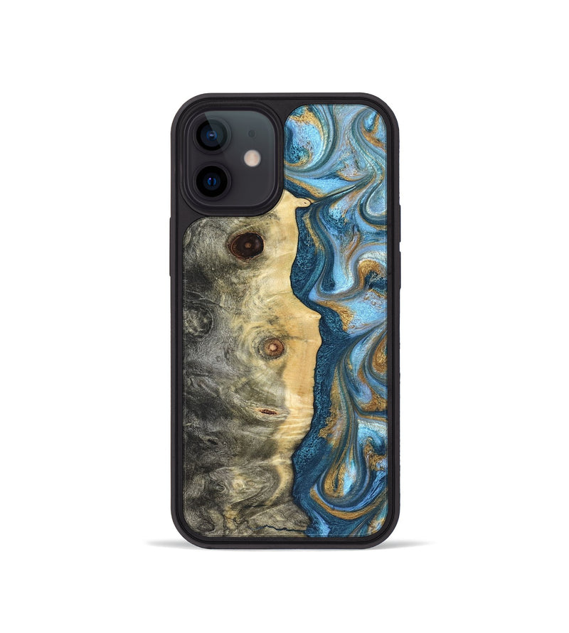 iPhone 12 mini Wood Phone Case - Galilea (Teal & Gold, 823782)