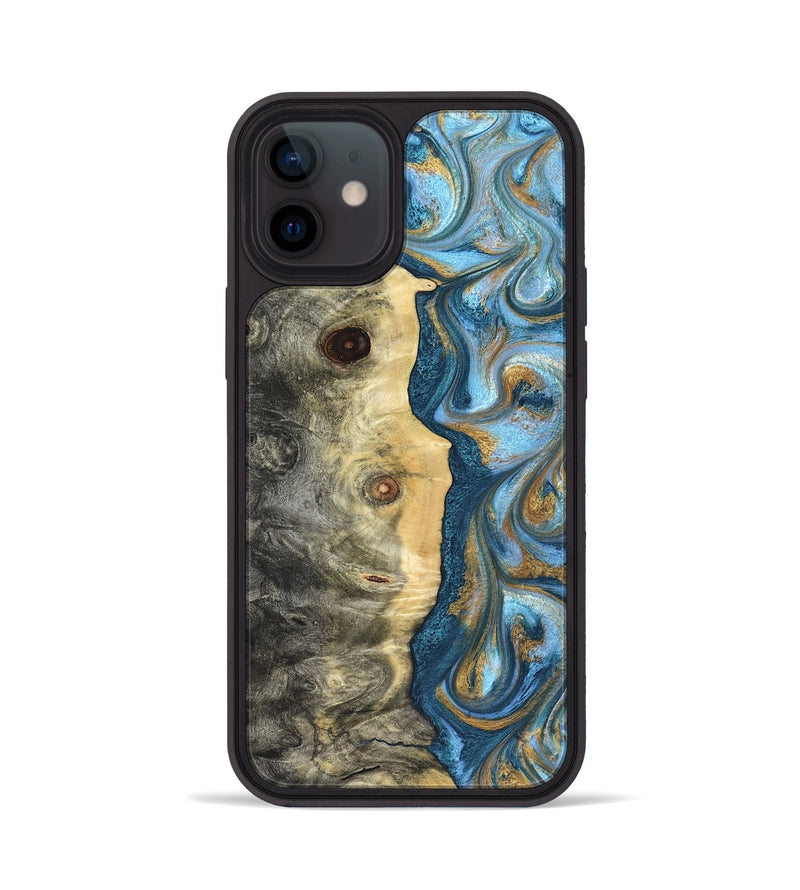 iPhone 12 Wood Phone Case - Galilea (Teal & Gold, 823782)