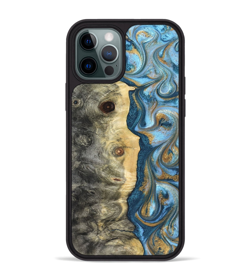 iPhone 12 Pro Max Wood Phone Case - Galilea (Teal & Gold, 823782)
