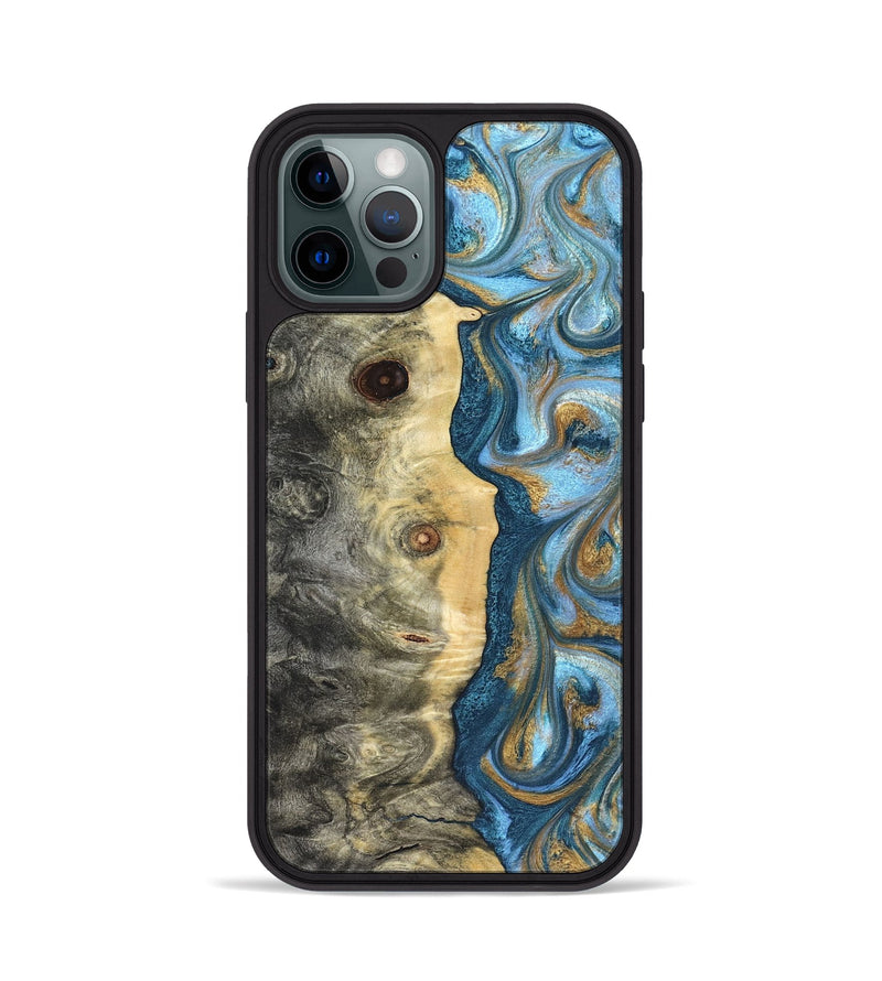 iPhone 12 Pro Wood Phone Case - Galilea (Teal & Gold, 823782)