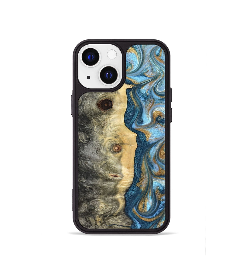 iPhone 13 mini Wood Phone Case - Galilea (Teal & Gold, 823782)