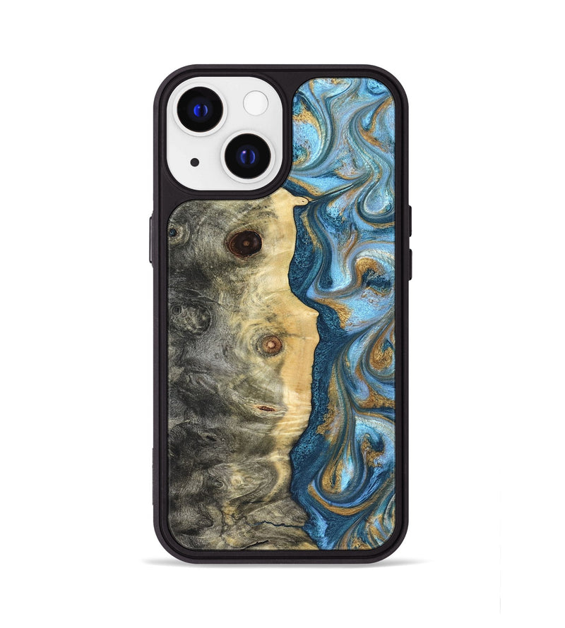 iPhone 13 Wood Phone Case - Galilea (Teal & Gold, 823782)