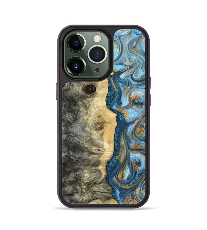 iPhone 13 Pro Wood Phone Case - Galilea (Teal & Gold, 823782)