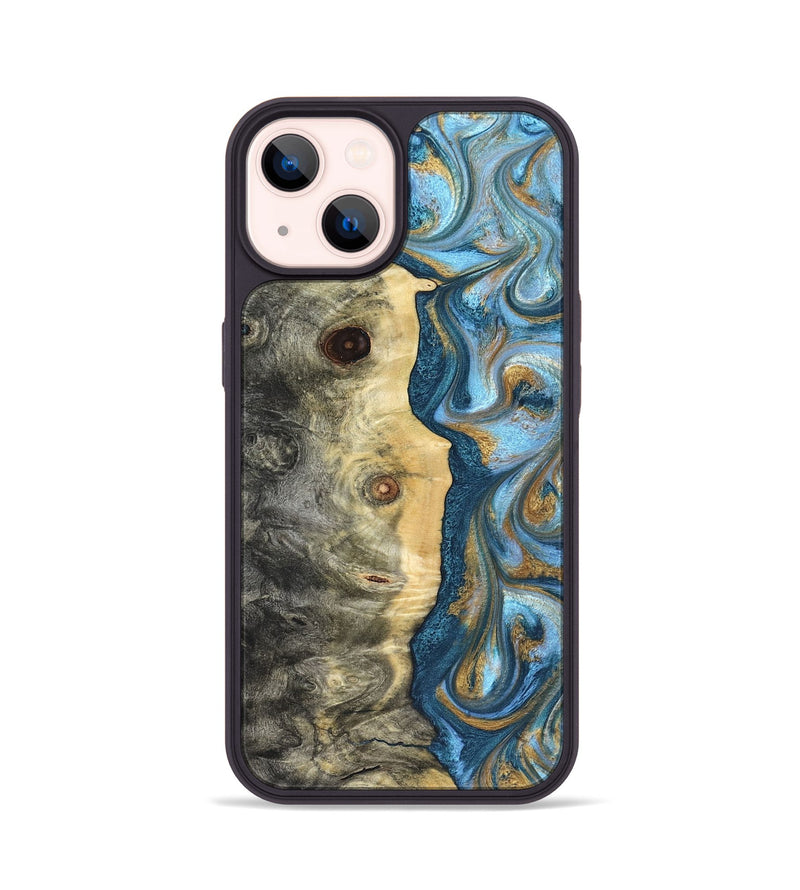 iPhone 14 Wood Phone Case - Galilea (Teal & Gold, 823782)