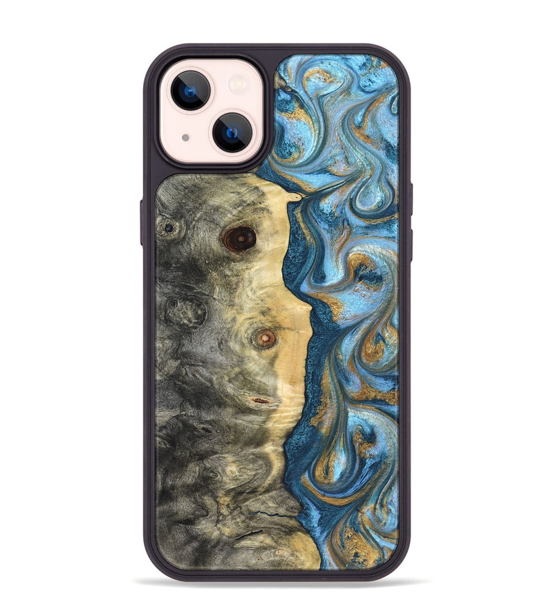 iPhone 14 Plus Wood Phone Case - Galilea (Teal & Gold, 823782)