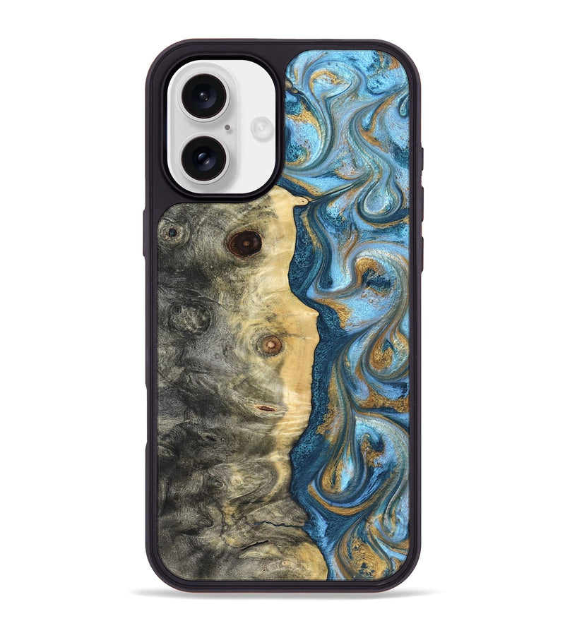 iPhone 16 Plus Wood Phone Case - Galilea (Teal & Gold, 823782)
