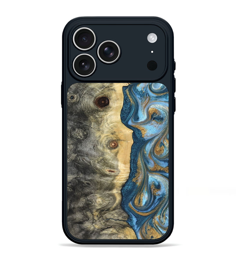 iPhone 17 Pro Max Wood Phone Case - Galilea (Teal & Gold, 823782)