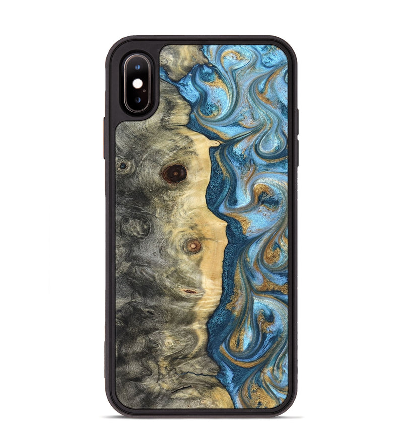 iPhone Xs Max Wood Phone Case - Galilea (Teal & Gold, 823782)