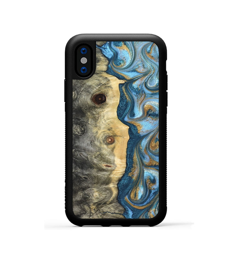 iPhone Xs Wood Phone Case - Galilea (Teal & Gold, 823782)