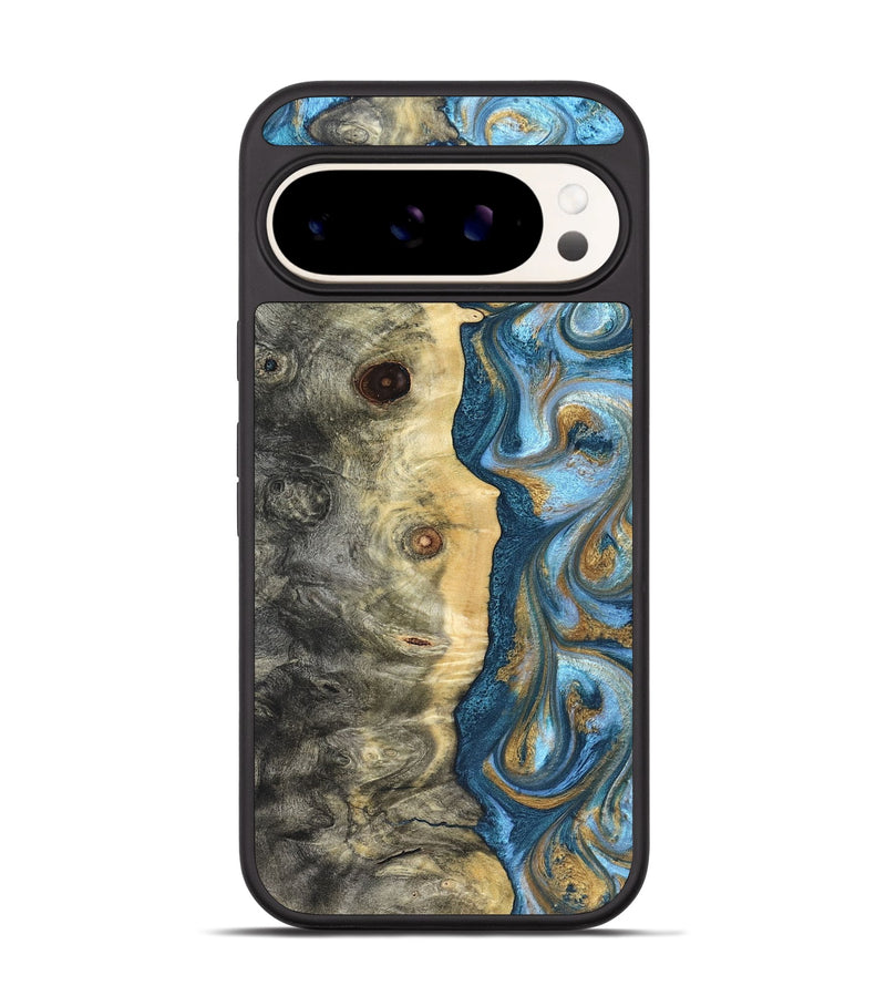 Pixel 9 Pro Wood Phone Case - Galilea (Teal & Gold, 823782)