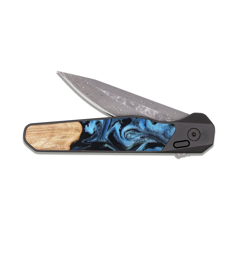 EDC Dark Damascus Wood Pocket Knife - Maya (Blue, 823784)