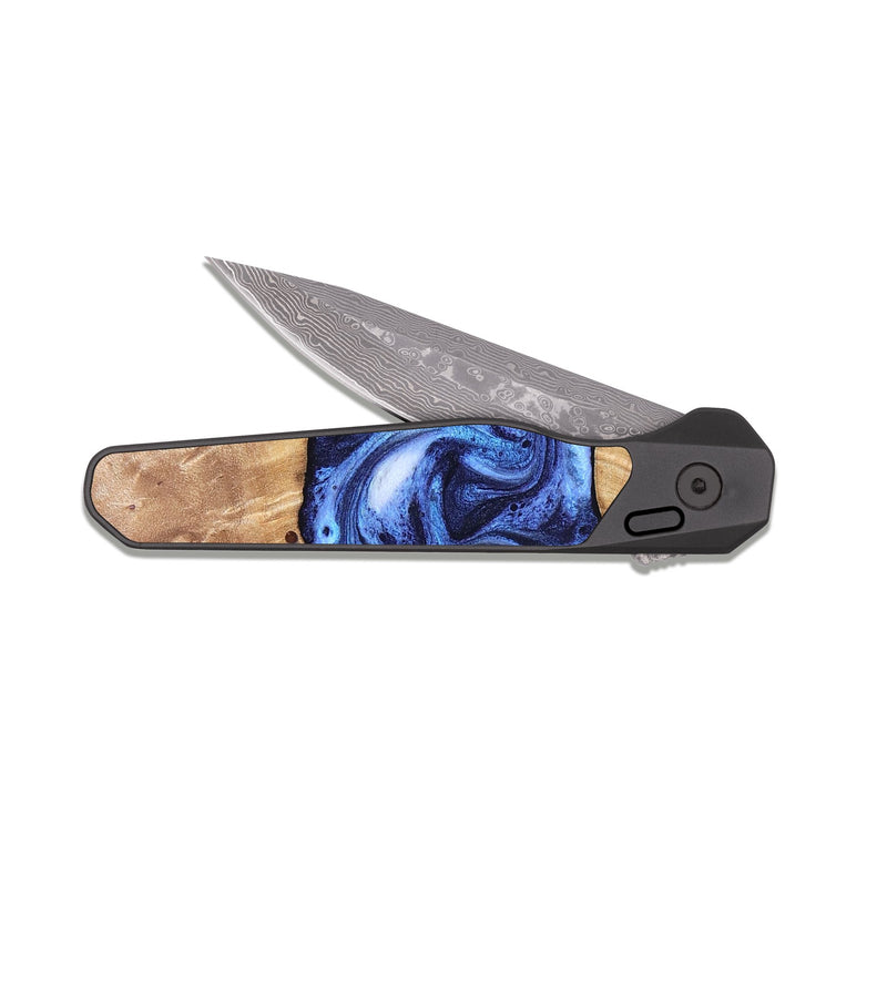 EDC Dark Damascus Wood Pocket Knife - Dewayne (Blue, 823787)