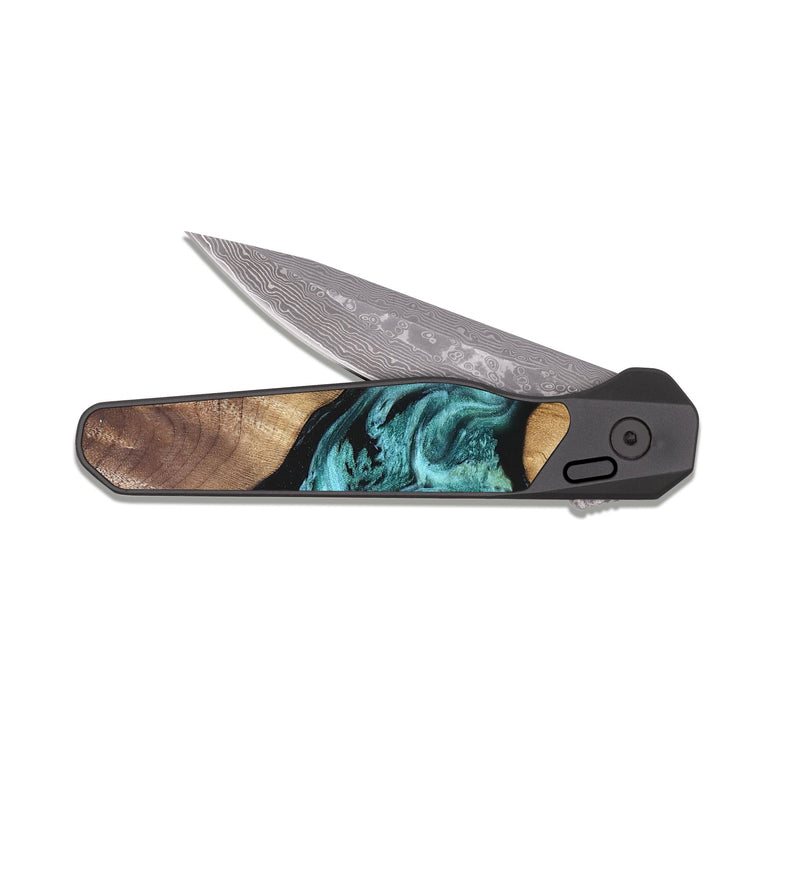 EDC Dark Damascus Wood Pocket Knife - Kole (Blue, 823788)