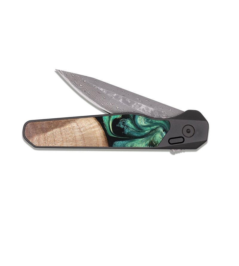 EDC Dark Damascus Wood Pocket Knife - Justice (Green, 823789)
