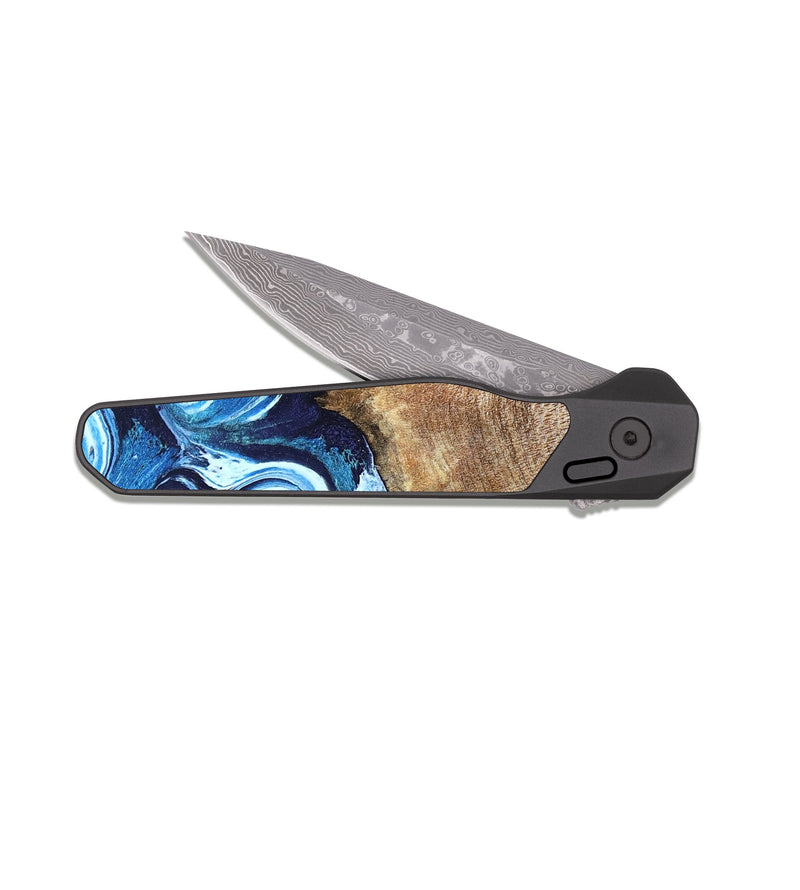 EDC Dark Damascus Wood Pocket Knife - Creed (Blue, 823792)